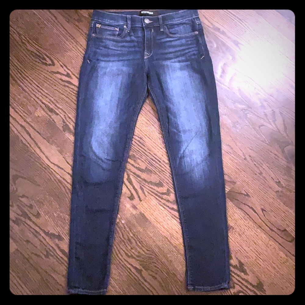 Express dark wash skinny jeans